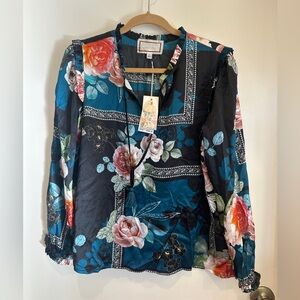 Johnny Was Black and Blue Floral Blouse (NWT)